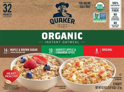 QUAKER Instant Oatmeal, USDA Organic, Non-GMO Project Verified, 3 Flavor Variety Pack, Individual Packets, 32 Count (Pack of 1) - Image 3