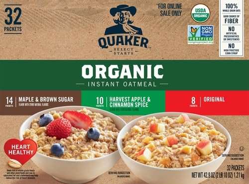 QUAKER Instant Oatmeal, USDA Organic, Non-GMO Project Verified, 3 Flavor Variety Pack, Individual Packets, 32 Count (Pack of 1) - Image 4