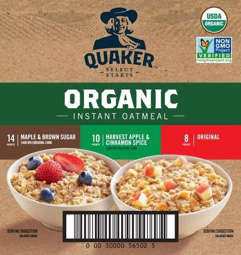 QUAKER Instant Oatmeal, USDA Organic, Non-GMO Project Verified, 3 Flavor Variety Pack, Individual Packets, 32 Count (Pack of 1) - Image 8