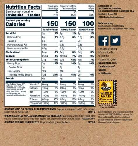 QUAKER Instant Oatmeal, USDA Organic, Non-GMO Project Verified, 3 Flavor Variety Pack, Individual Packets, 32 Count (Pack of 1) - Image 9
