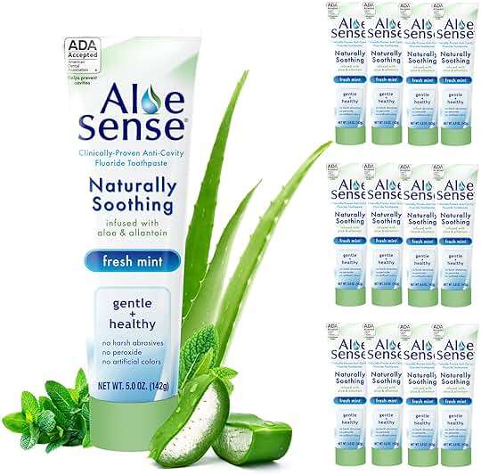 AloeSense Naturally Soothing Toothpaste for Sensitive Teeth and Gum Care with Aloe Vera, Allantoin & Fresh Mint Flavor, Gentle & Natural, ADA Approved (5-oz, 12 Count) - Image 1