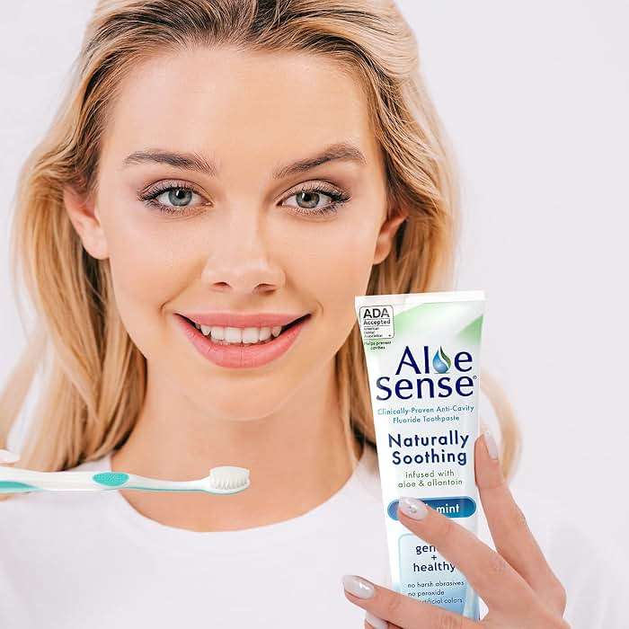 AloeSense Naturally Soothing Toothpaste for Sensitive Teeth and Gum Care with Aloe Vera, Allantoin & Fresh Mint Flavor, Gentle & Natural, ADA Approved (5-oz, 12 Count) - Image 5