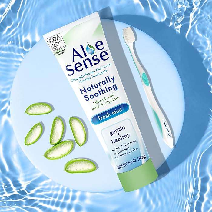 AloeSense Naturally Soothing Toothpaste for Sensitive Teeth and Gum Care with Aloe Vera, Allantoin & Fresh Mint Flavor, Gentle & Natural, ADA Approved (5-oz, 12 Count) - Image 6