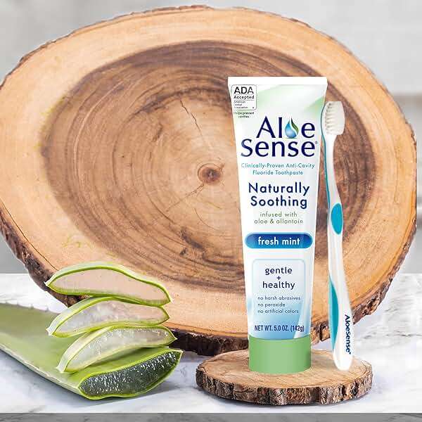AloeSense Naturally Soothing Toothpaste for Sensitive Teeth and Gum Care with Aloe Vera, Allantoin & Fresh Mint Flavor, Gentle & Natural, ADA Approved (5-oz, 12 Count) - Image 7