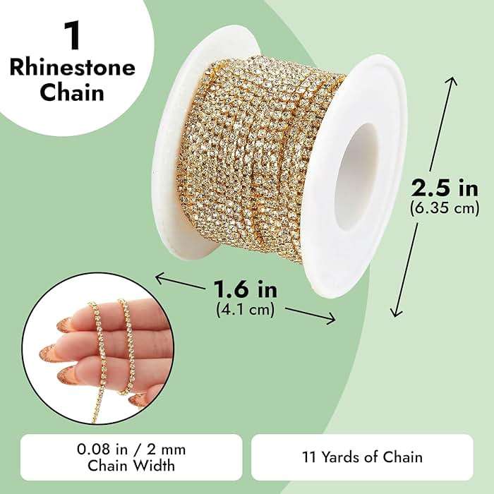 Juvale Gold Rhinestone Trim Chain - 11 yd x 2 mm Gold - DIY Crafts & Sewing - Appliques & Embellishments - Sew-On Rhinestones for Clothes - Image 3