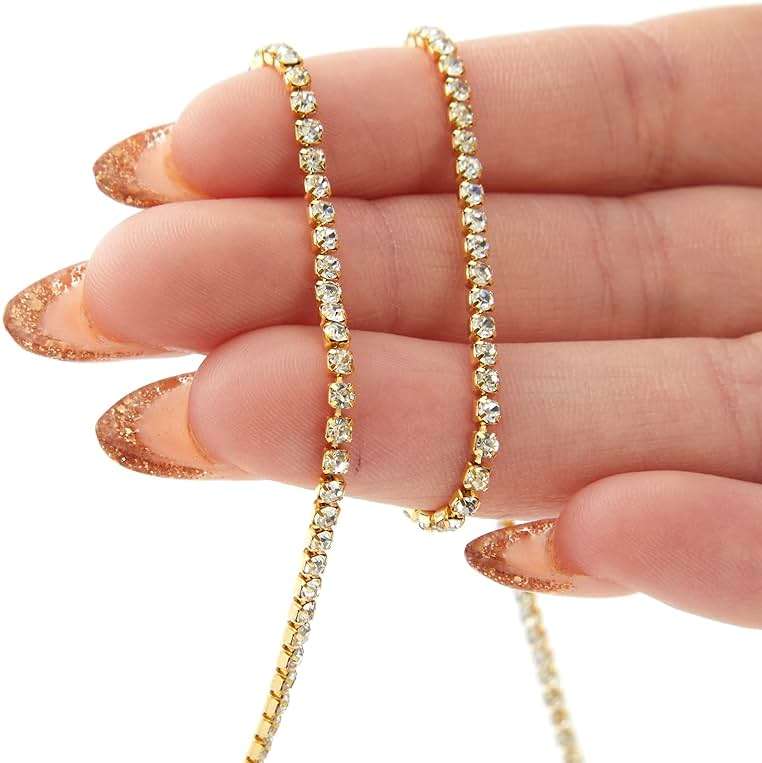 Juvale Gold Rhinestone Trim Chain - 11 yd x 2 mm Gold - DIY Crafts & Sewing - Appliques & Embellishments - Sew-On Rhinestones for Clothes - Image 7