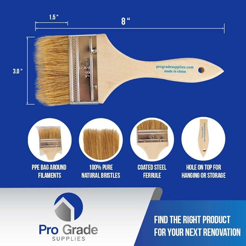 Pro Grade - Chip Paint Brushes - 96 Ea 3 Inch Chip Paint Brush Light Brown - Image 2