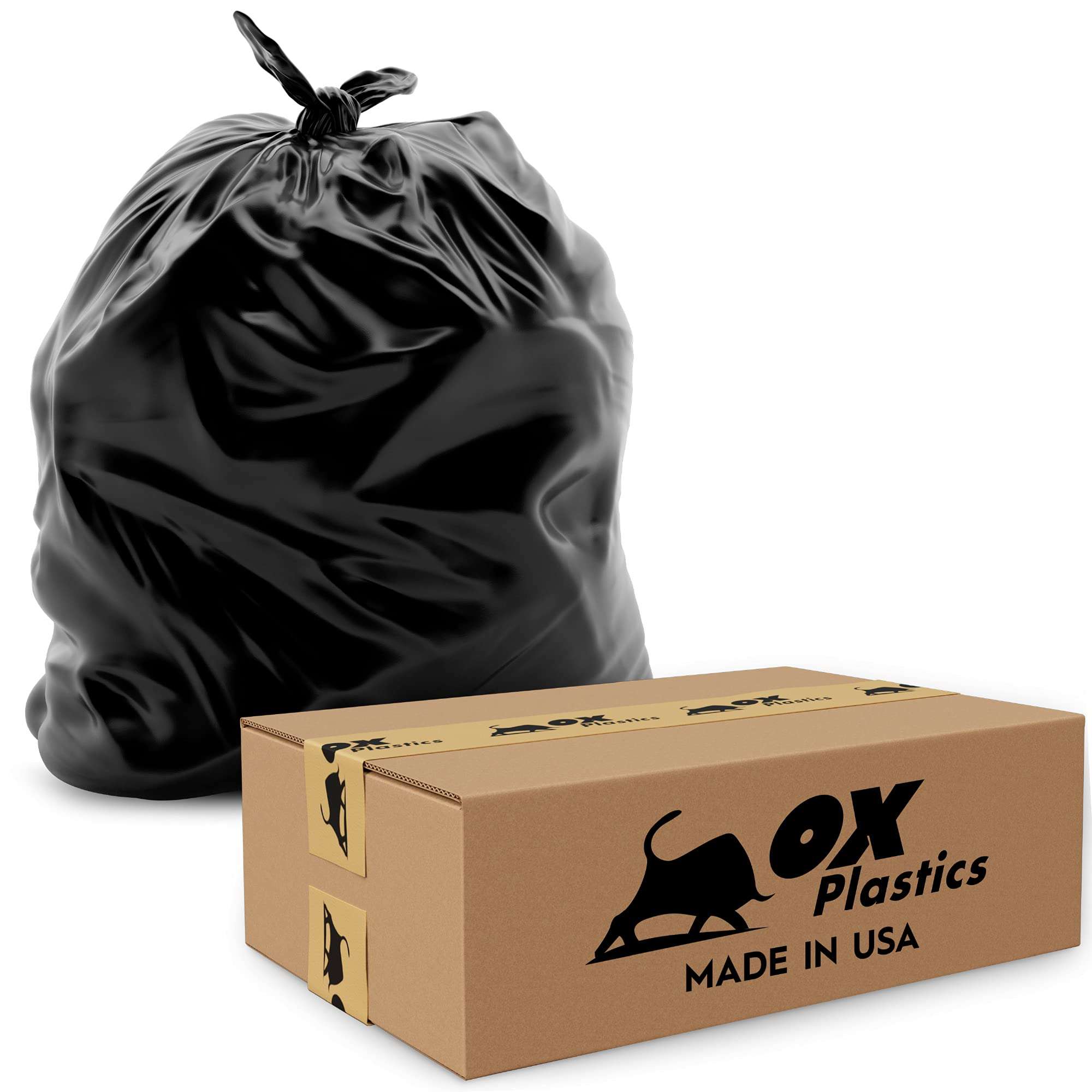 55 Gallon Trash Can Liners Bags 4 Mil - 50 Count & Thick Extra Heavy Duty Strength - Large Garbage Bag, Leak-Proof & Durable bags - Black - Image 1