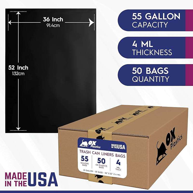 55 Gallon Trash Can Liners Bags 4 Mil - 50 Count & Thick Extra Heavy Duty Strength - Large Garbage Bag, Leak-Proof & Durable bags - Black - Image 2