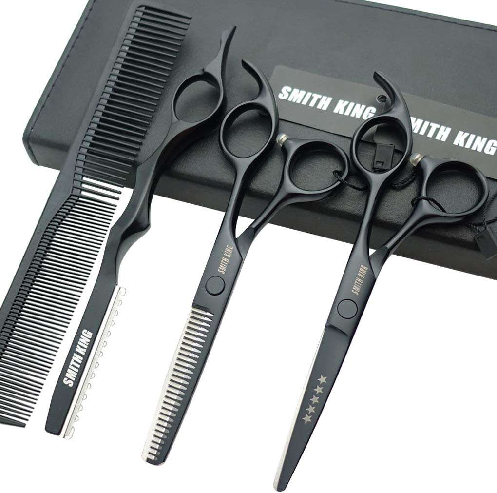 5.5 Inches Hair Cutting Scissors Set with Razor Combs Lether Scissors Case,Hair Cutting Shears Hair Thinning Shears for Personal and Professional (Black) - Image 1
