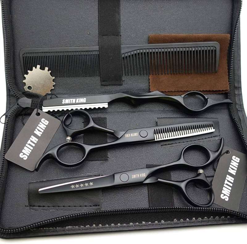 5.5 Inches Hair Cutting Scissors Set with Razor Combs Lether Scissors Case,Hair Cutting Shears Hair Thinning Shears for Personal and Professional (Black) - Image 2