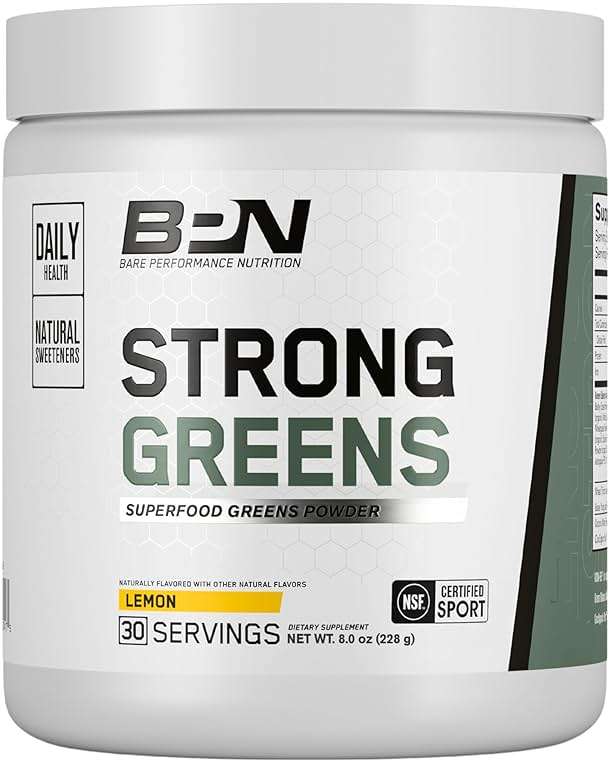 BARE PERFORMANCE NUTRITION, BPN Strong Greens Superfood Powder, Lemon, 30 Servings - Image 1