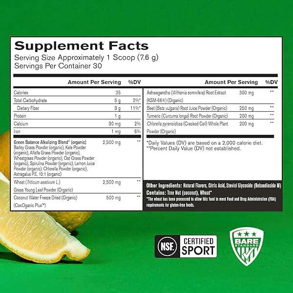 BARE PERFORMANCE NUTRITION, BPN Strong Greens Superfood Powder, Lemon, 30 Servings - Image 2