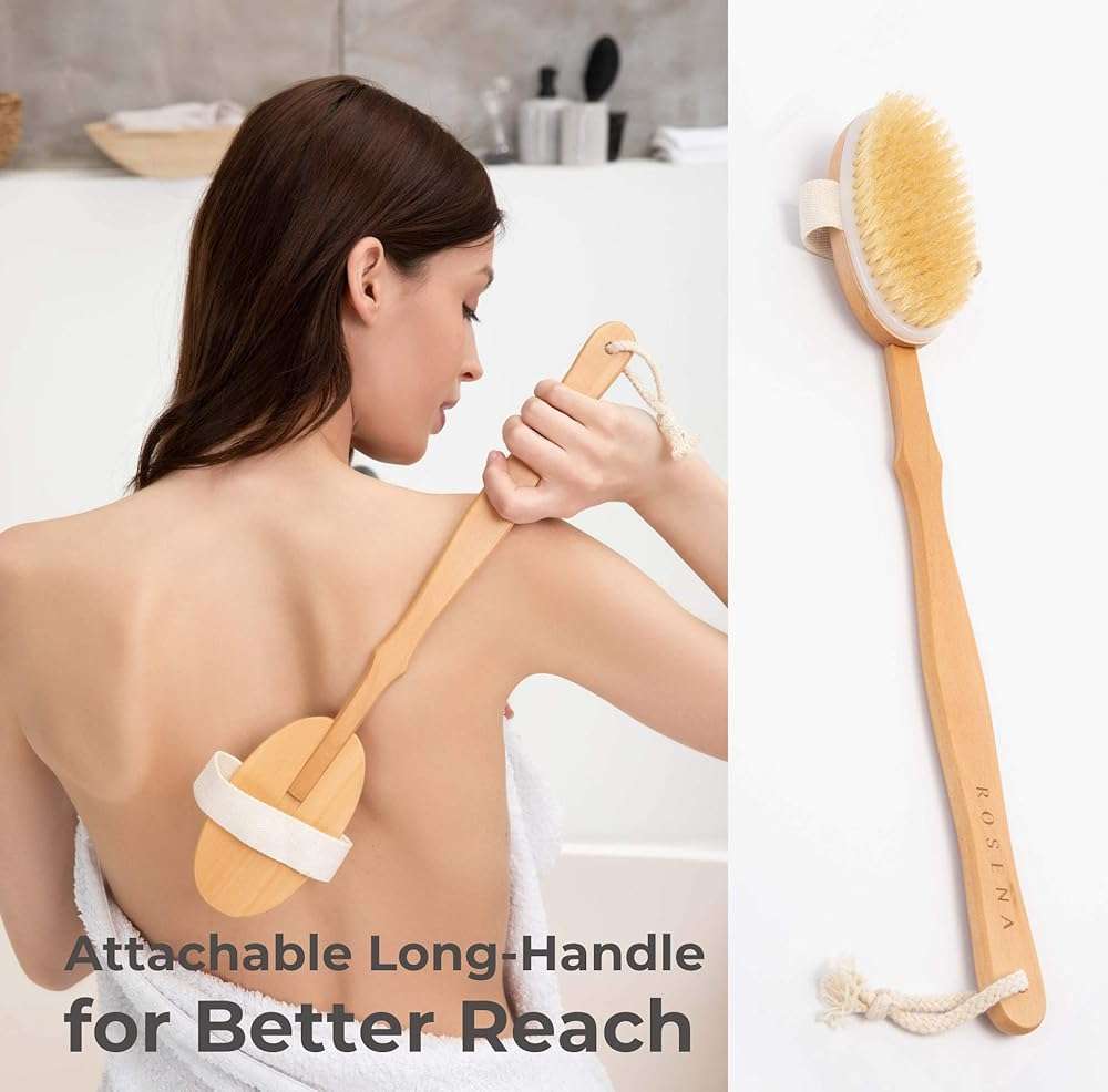 Dry Brushing Body Brush Set – Natural Bristle Spa Exfoliator Kit with Face Cleansing Brush, Long Dry Brushing Body Brush for Lymphatic Drainage & Massaging Cellulite Brush for Smooth, Radiant Skin - Image 3