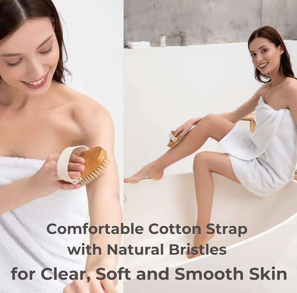 Dry Brushing Body Brush Set – Natural Bristle Spa Exfoliator Kit with Face Cleansing Brush, Long Dry Brushing Body Brush for Lymphatic Drainage & Massaging Cellulite Brush for Smooth, Radiant Skin - Image 4