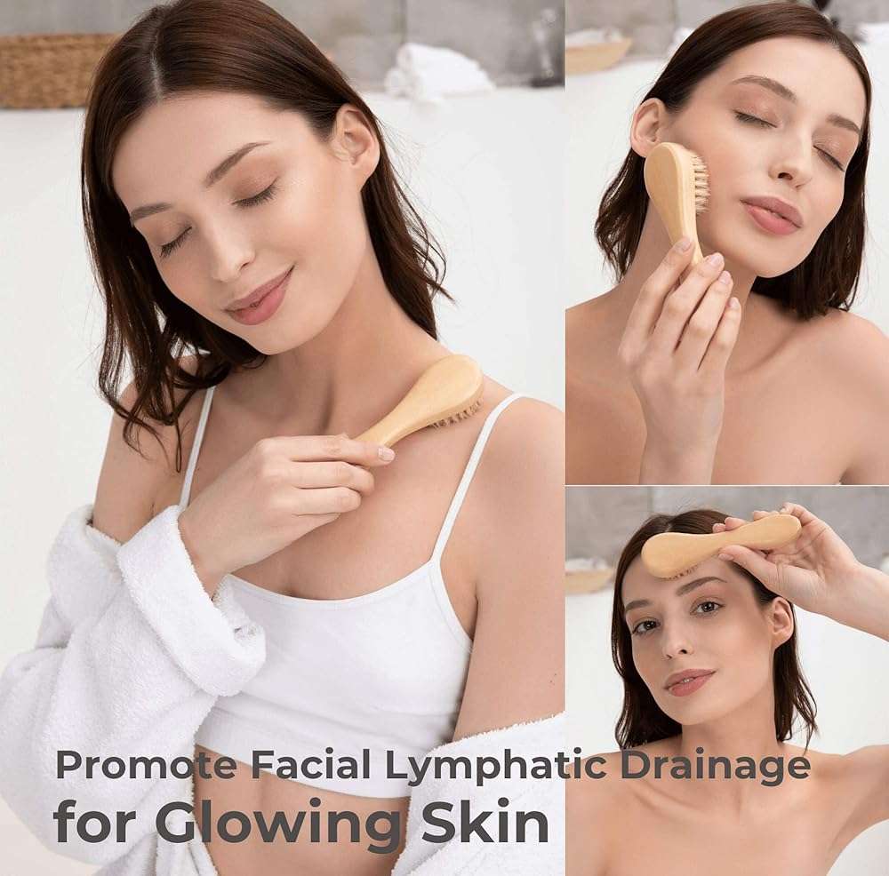 Dry Brushing Body Brush Set – Natural Bristle Spa Exfoliator Kit with Face Cleansing Brush, Long Dry Brushing Body Brush for Lymphatic Drainage & Massaging Cellulite Brush for Smooth, Radiant Skin - Image 5