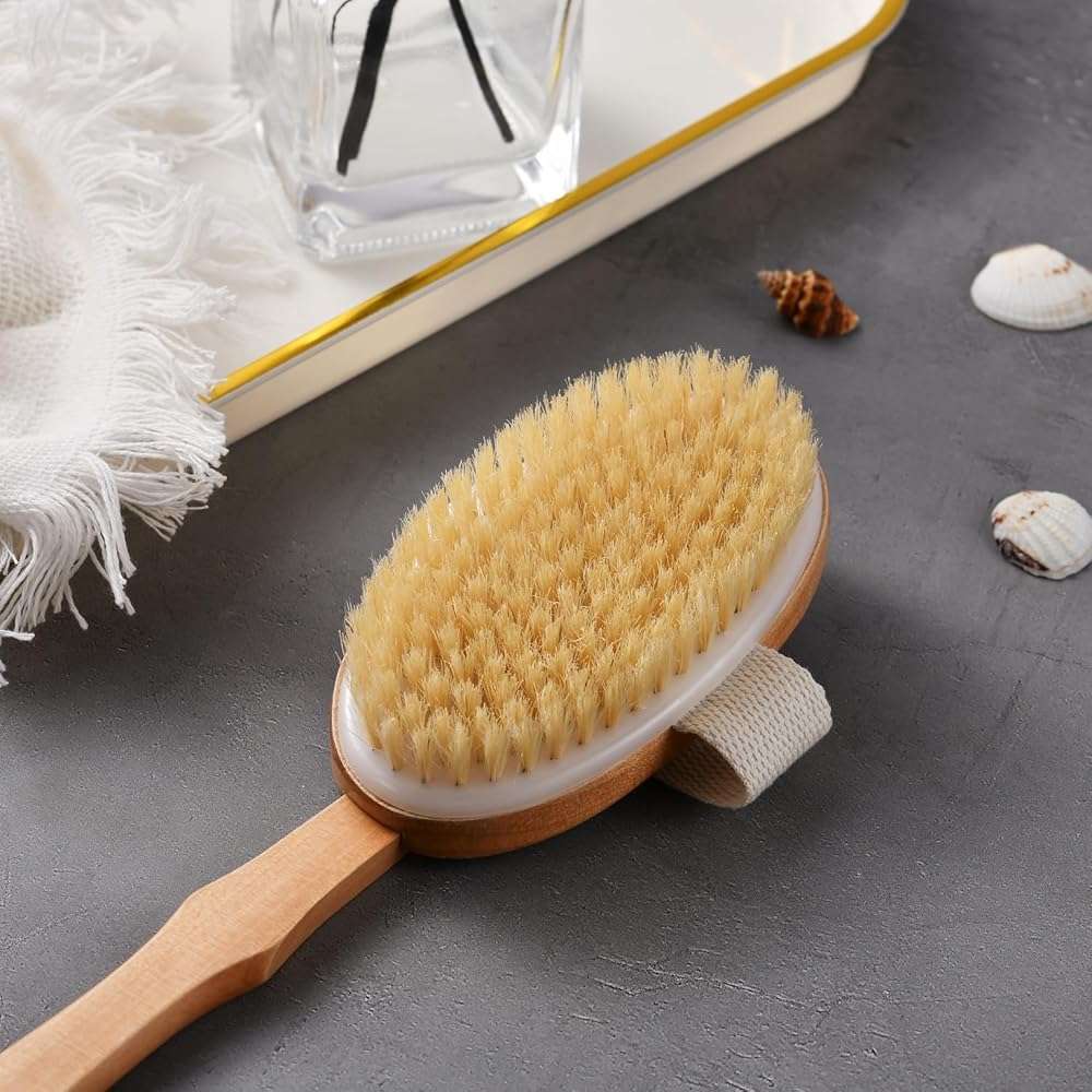 Dry Brushing Body Brush Set – Natural Bristle Spa Exfoliator Kit with Face Cleansing Brush, Long Dry Brushing Body Brush for Lymphatic Drainage & Massaging Cellulite Brush for Smooth, Radiant Skin - Image 8