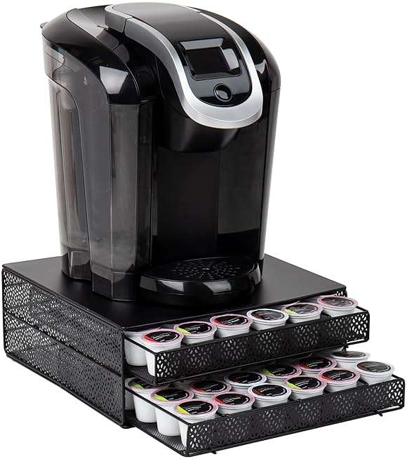 Mind Reader 2 Drawer Coffee Pod Organizer with Removable Dividers, 72 Pod Capacity, Metal Mesh Coffee Station Base with Guided Drawer Track, Black - Image 1