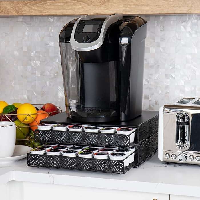 Mind Reader 2 Drawer Coffee Pod Organizer with Removable Dividers, 72 Pod Capacity, Metal Mesh Coffee Station Base with Guided Drawer Track, Black - Image 2