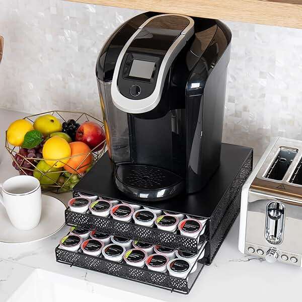 Mind Reader 2 Drawer Coffee Pod Organizer with Removable Dividers, 72 Pod Capacity, Metal Mesh Coffee Station Base with Guided Drawer Track, Black - Image 6