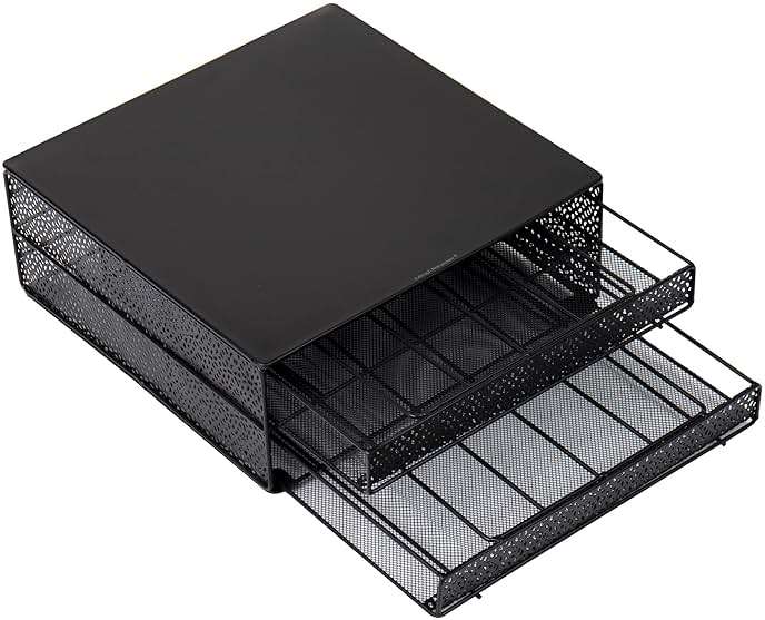 Mind Reader 2 Drawer Coffee Pod Organizer with Removable Dividers, 72 Pod Capacity, Metal Mesh Coffee Station Base with Guided Drawer Track, Black - Image 7