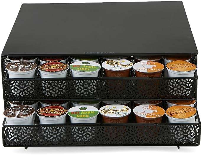 Mind Reader 2 Drawer Coffee Pod Organizer with Removable Dividers, 72 Pod Capacity, Metal Mesh Coffee Station Base with Guided Drawer Track, Black - Image 8