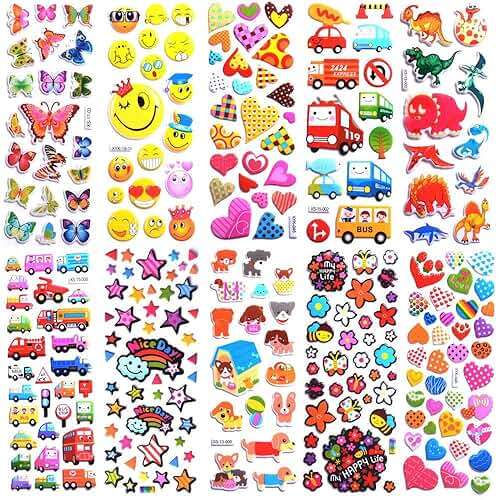 Stickers for Kids 1000+, 3D Puffy Stickers for Kids Toddlers 40 Different Sheets Variety Pack for Scrapbooking, Gifts, Rewards Including Animals, Stars, Fishes, Hearts, Dinosaurs, Cars and More - Image 3