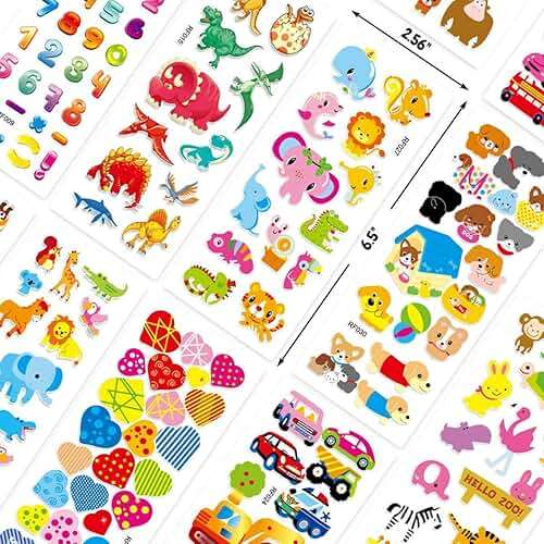 Stickers for Kids 1000+, 3D Puffy Stickers for Kids Toddlers 40 Different Sheets Variety Pack for Scrapbooking, Gifts, Rewards Including Animals, Stars, Fishes, Hearts, Dinosaurs, Cars and More - Image 5