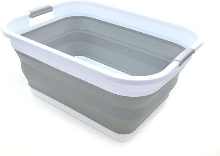 SAMMART 41L (10.8 gallon) Collapsible Plastic Laundry Basket-Foldable Pop Up Storage Container/Organizer-Portable Washing Tub-Space Saving Hamper, Water capacity: 32L (8.4 gallon) (Rectangular, Grey) - Image 1