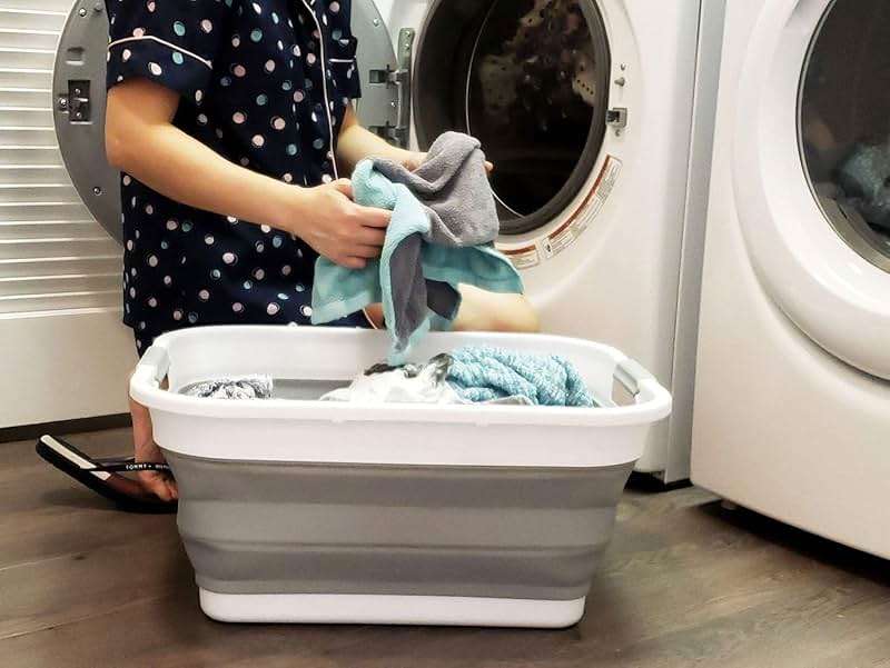 SAMMART 41L (10.8 gallon) Collapsible Plastic Laundry Basket-Foldable Pop Up Storage Container/Organizer-Portable Washing Tub-Space Saving Hamper, Water capacity: 32L (8.4 gallon) (Rectangular, Grey) - Image 2