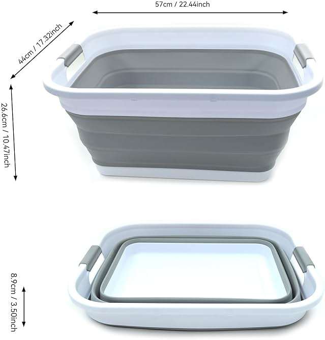 SAMMART 41L (10.8 gallon) Collapsible Plastic Laundry Basket-Foldable Pop Up Storage Container/Organizer-Portable Washing Tub-Space Saving Hamper, Water capacity: 32L (8.4 gallon) (Rectangular, Grey) - Image 3