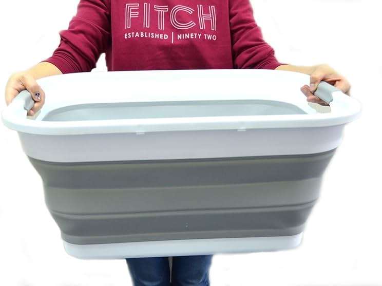 SAMMART 41L (10.8 gallon) Collapsible Plastic Laundry Basket-Foldable Pop Up Storage Container/Organizer-Portable Washing Tub-Space Saving Hamper, Water capacity: 32L (8.4 gallon) (Rectangular, Grey) - Image 7