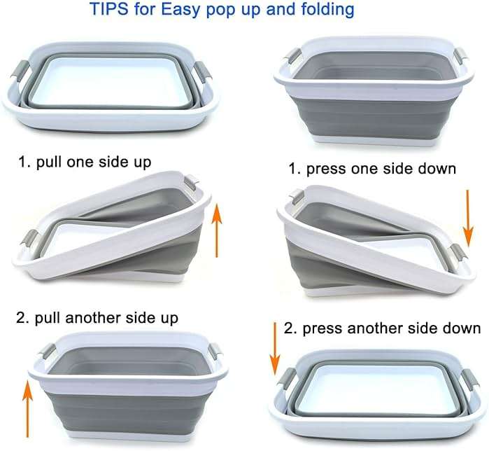 SAMMART 41L (10.8 gallon) Collapsible Plastic Laundry Basket-Foldable Pop Up Storage Container/Organizer-Portable Washing Tub-Space Saving Hamper, Water capacity: 32L (8.4 gallon) (Rectangular, Grey) - Image 8