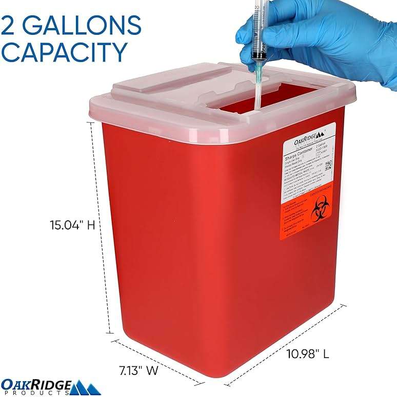 Oakridge Products Large Sharps Container for Home Use and Professional 2 Gallon (3-Pack) with Sliding Top, Biohazard Needle and Syringe Disposal, CDC Certified - Image 2