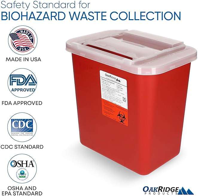 Oakridge Products Large Sharps Container for Home Use and Professional 2 Gallon (3-Pack) with Sliding Top, Biohazard Needle and Syringe Disposal, CDC Certified - Image 5