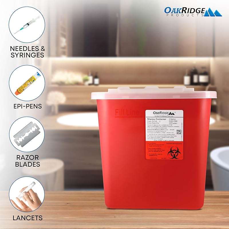 Oakridge Products Large Sharps Container for Home Use and Professional 2 Gallon (3-Pack) with Sliding Top, Biohazard Needle and Syringe Disposal, CDC Certified - Image 6
