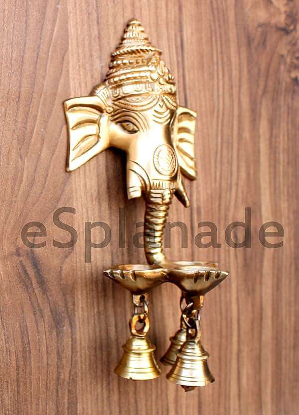 eSplanade - 9.5" Brass Ganesha Ganesh Ganpati Wall Hanging Deepak With Bells | Brass Diya | - Image 2