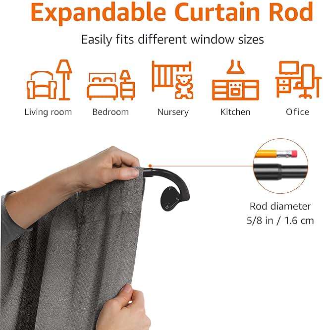Amazon Basics Room Darkening Blackout Curtain Rod for Bedroom and Living Room, Curved, Wraps Around, Blocks Light, for Heavy Curtains, 48" to 88", Black - Image 4