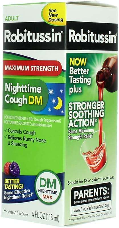Robitussin Adult Nighttime Cough DM Liquid Maximum Strength - 4 oz, Pack of 6 - Image 5
