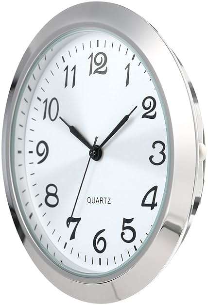 2-1/8 Inch (55 mm) Quartz Clock Insert, Zinc-Alloy Metal Case, Arabic Numeral, White Face (Silver) - Image 6