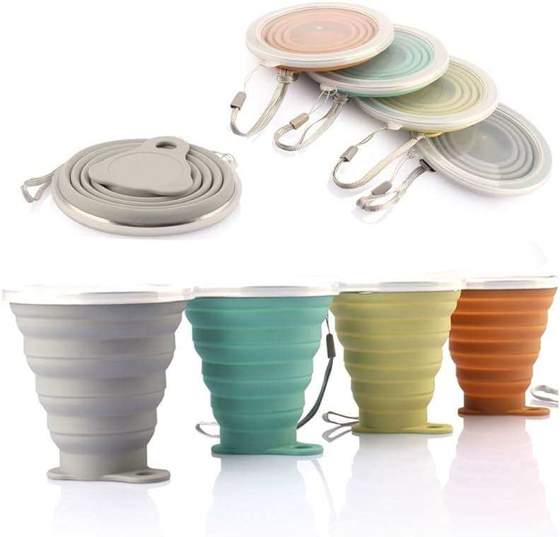 ME.FAN Silicone Collapsible Travel Cup - Silicone Folding Camping Cup with Lids - Expandable Drinking Cup Set - Portable, Graduated [9.22oz] - Image 1