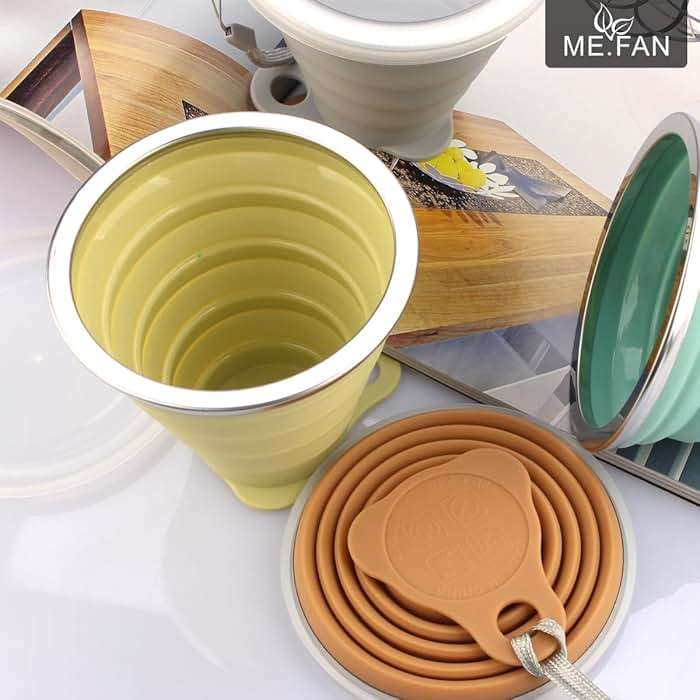 ME.FAN Silicone Collapsible Travel Cup - Silicone Folding Camping Cup with Lids - Expandable Drinking Cup Set - Portable, Graduated [9.22oz] - Image 2
