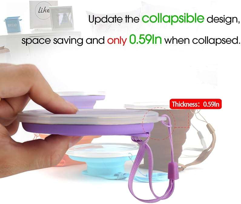 ME.FAN Silicone Collapsible Travel Cup - Silicone Folding Camping Cup with Lids - Expandable Drinking Cup Set - Portable, Graduated [9.22oz] - Image 4