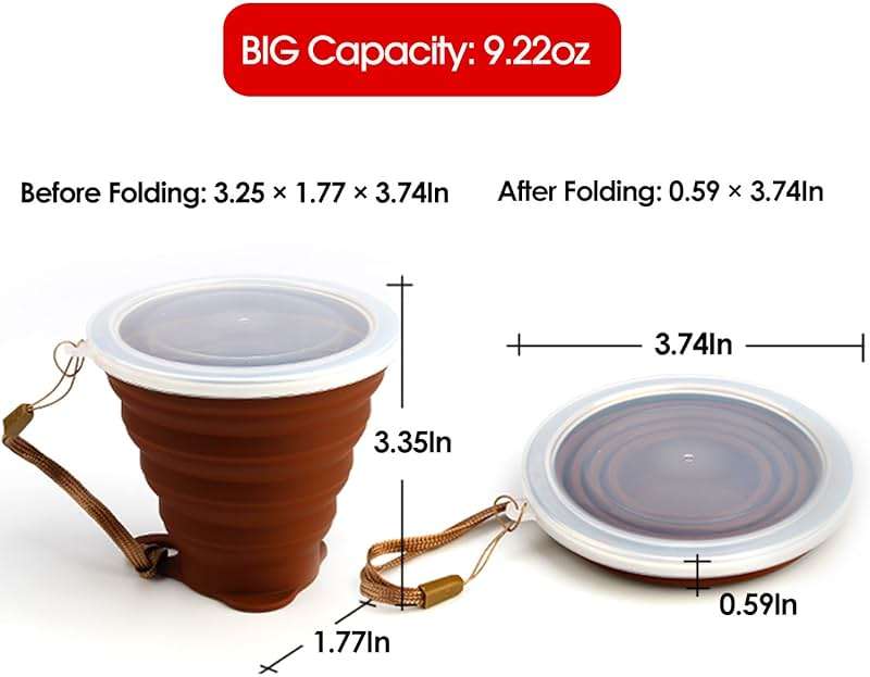 ME.FAN Silicone Collapsible Travel Cup - Silicone Folding Camping Cup with Lids - Expandable Drinking Cup Set - Portable, Graduated [9.22oz] - Image 5