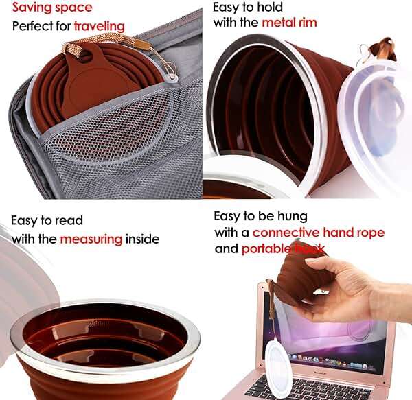 ME.FAN Silicone Collapsible Travel Cup - Silicone Folding Camping Cup with Lids - Expandable Drinking Cup Set - Portable, Graduated [9.22oz] - Image 6