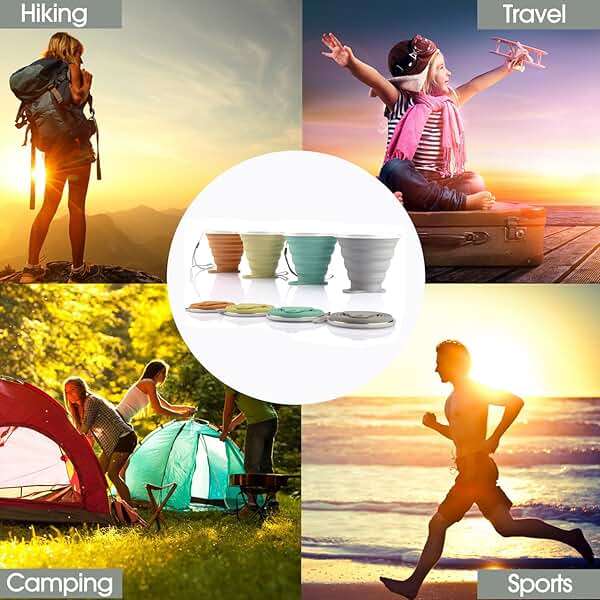 ME.FAN Silicone Collapsible Travel Cup - Silicone Folding Camping Cup with Lids - Expandable Drinking Cup Set - Portable, Graduated [9.22oz] - Image 7