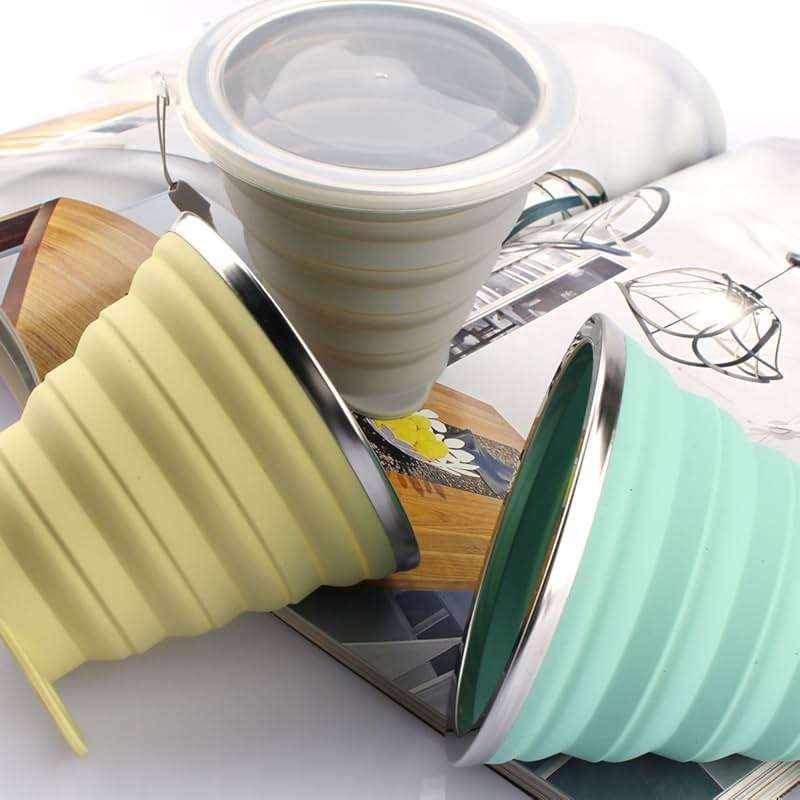 ME.FAN Silicone Collapsible Travel Cup - Silicone Folding Camping Cup with Lids - Expandable Drinking Cup Set - Portable, Graduated [9.22oz] - Image 9