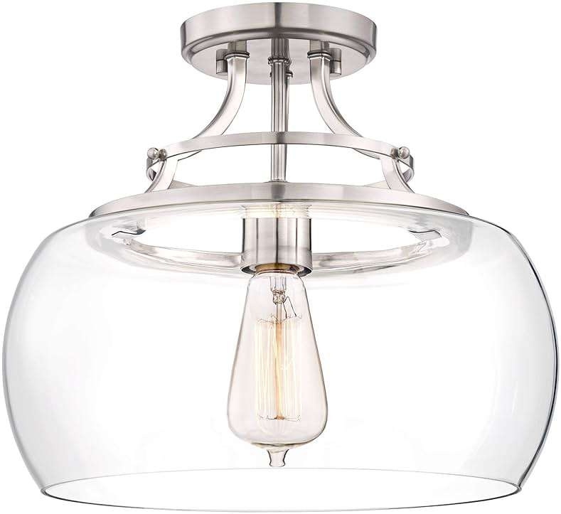 Franklin Iron Works Charleston Industrial Rustic Farmhouse Ceiling Light Semi Flush-Mount Fixture 13 1/2" Wide Brushed Nickel LED Clear Glass Shade for Bedroom Kitchen Living Room Hallway Dining - Image 2