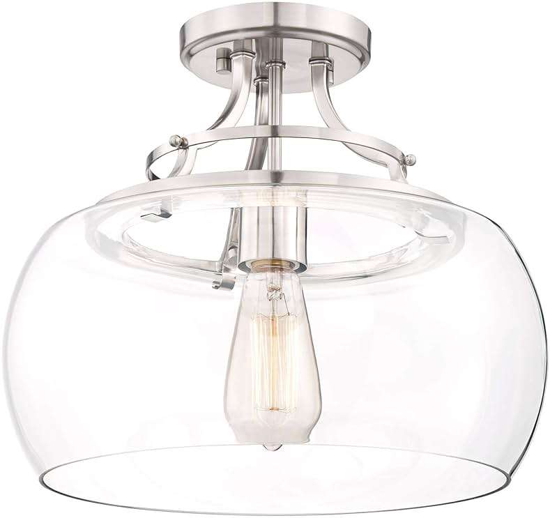 Franklin Iron Works Charleston Industrial Rustic Farmhouse Ceiling Light Semi Flush-Mount Fixture 13 1/2" Wide Brushed Nickel LED Clear Glass Shade for Bedroom Kitchen Living Room Hallway Dining - Image 5
