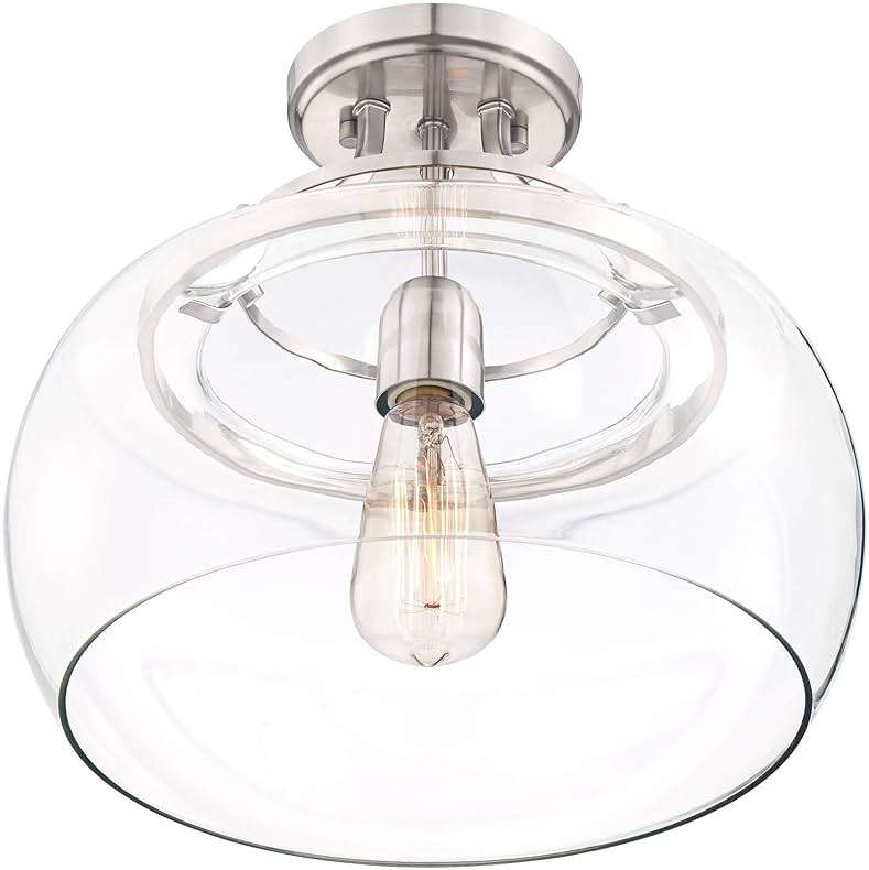 Franklin Iron Works Charleston Industrial Rustic Farmhouse Ceiling Light Semi Flush-Mount Fixture 13 1/2" Wide Brushed Nickel LED Clear Glass Shade for Bedroom Kitchen Living Room Hallway Dining - Image 6
